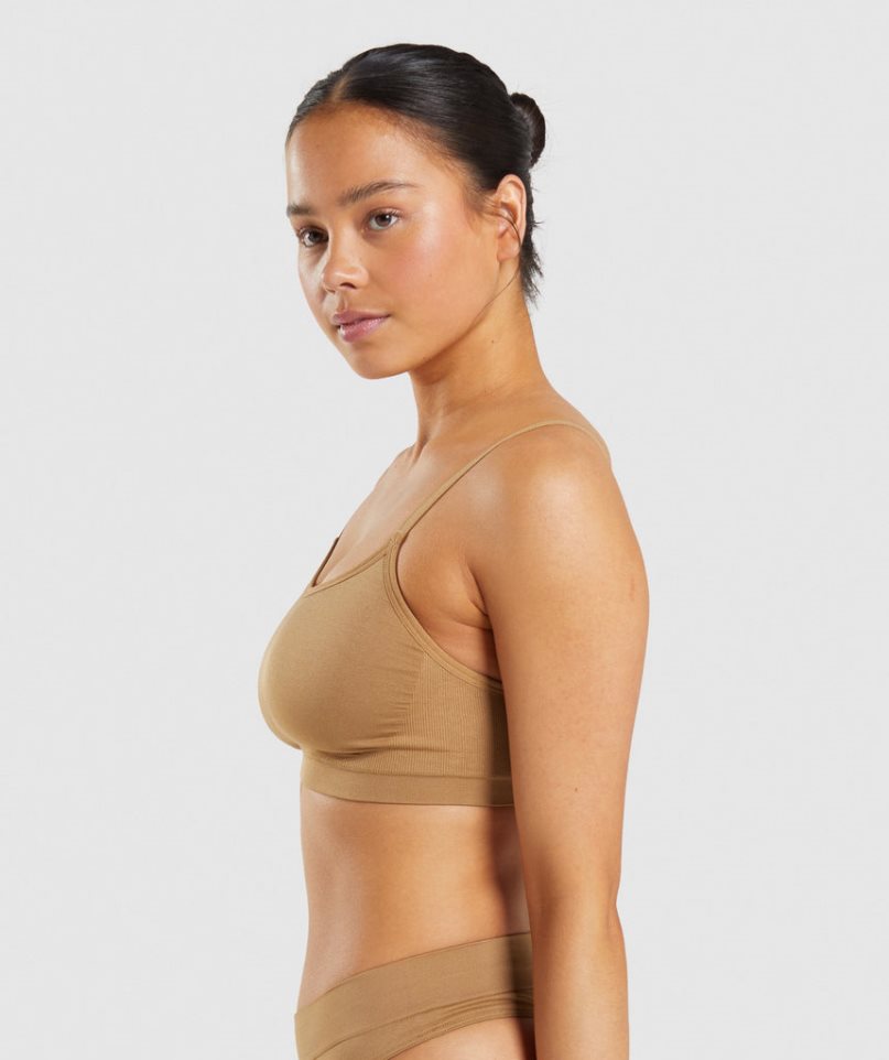 Women's Gymshark Seamless Scoop Neck Bralette Underwear Light Brown | CA 8A3N06